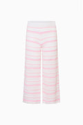 Striped crochet pants in pink and white, wide leg with elastic waist