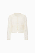 Ivory lace cropped jacket with front button placket and scalloped edges