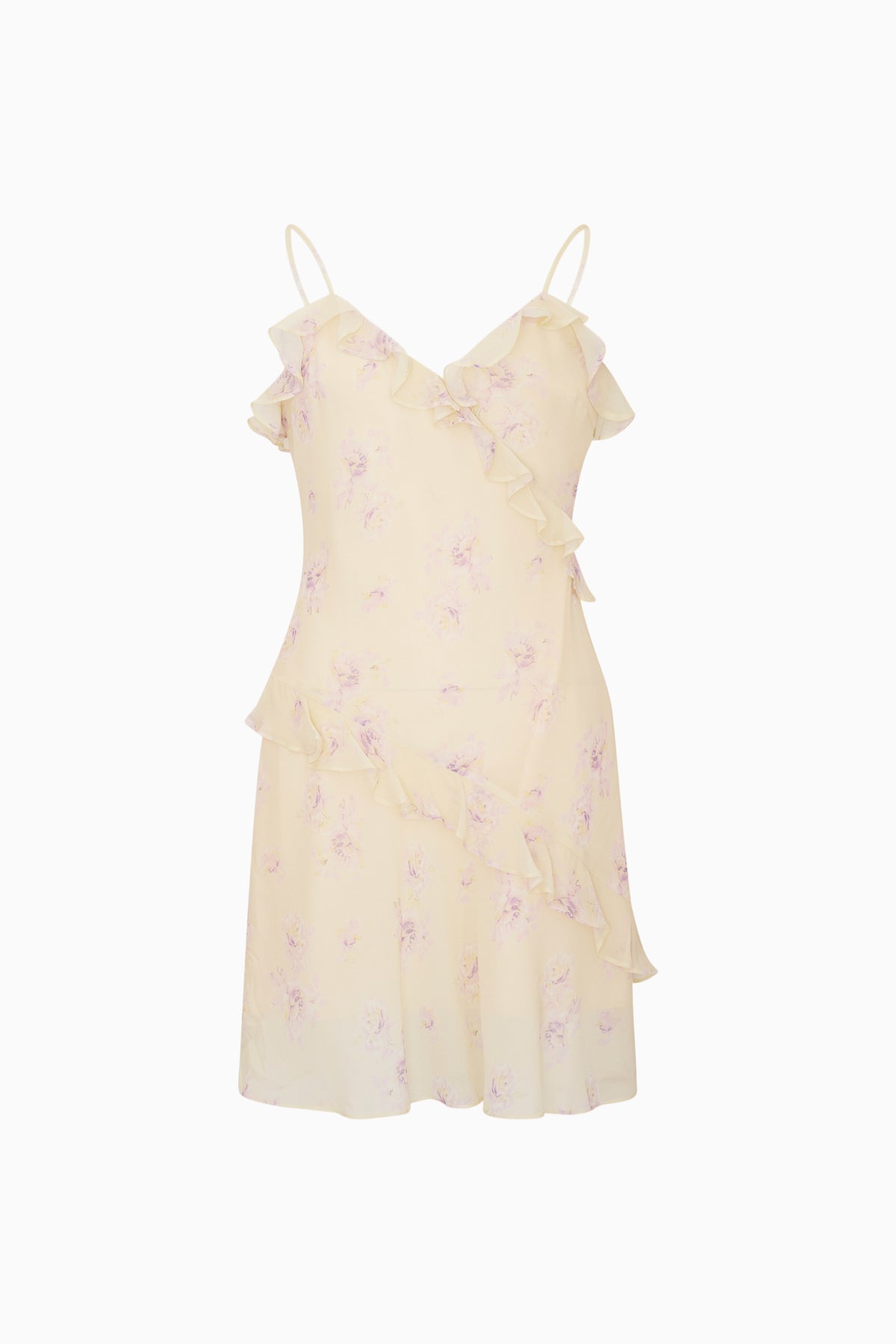 Girls floral chiffon dress with ruffled tiers and spaghetti straps, pale cream