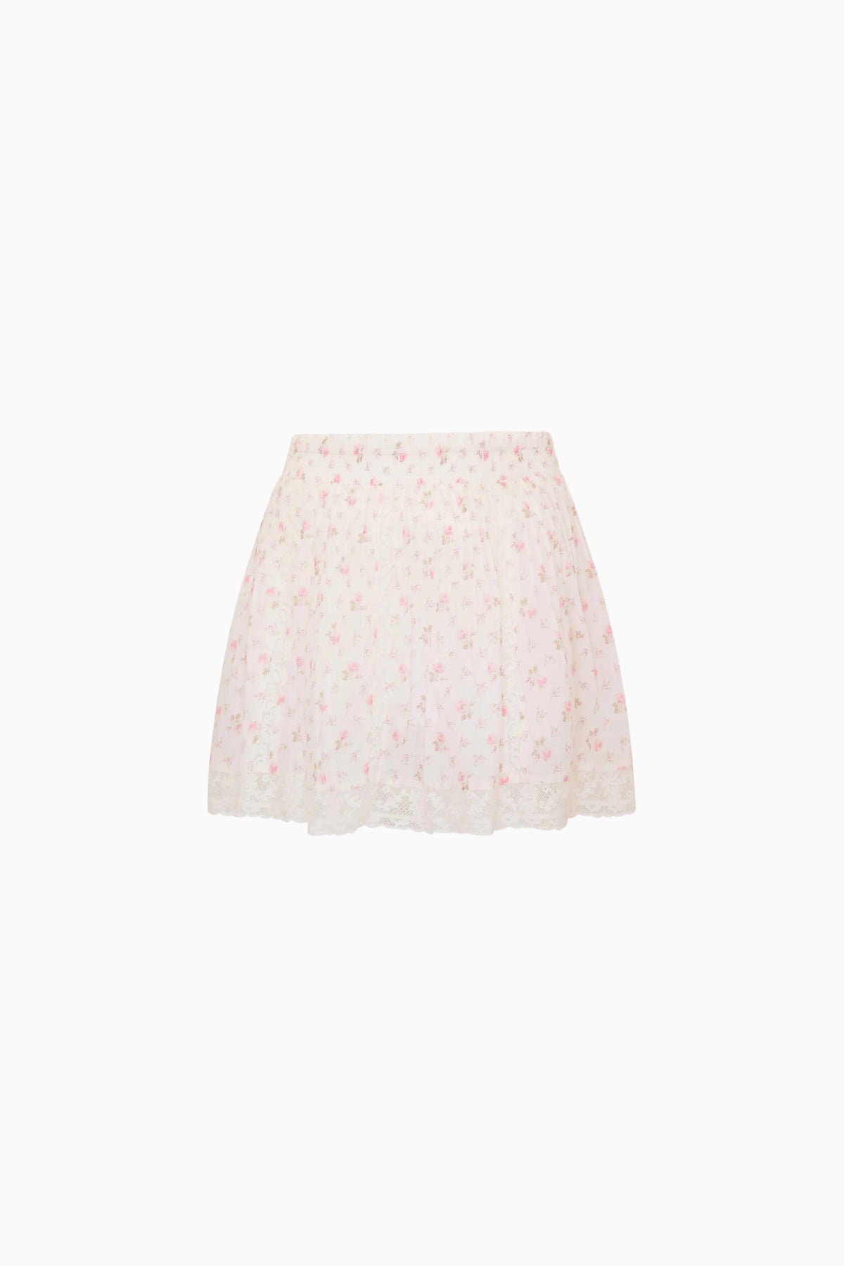 Ivory floral cotton skirt with elastic waist and gathered tiered ruffles