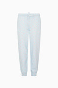 Tween light blue floral sweatpants, flat front view with drawstring waist and cuffs