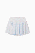 Light blue print active skort with ruffled tiers and elastic waistband