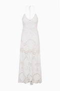 Crochet eyelet maxi dress in optic white, sleeveless with scoop neckline