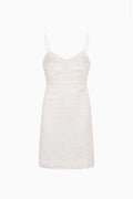 Optic white tween eyelet linen mini dress with spaghetti straps