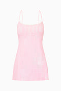Pink gingham active dress with spaghetti straps and scoop neckline
