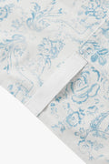 Light blue toile fabric with stitched hem and folded seam detail