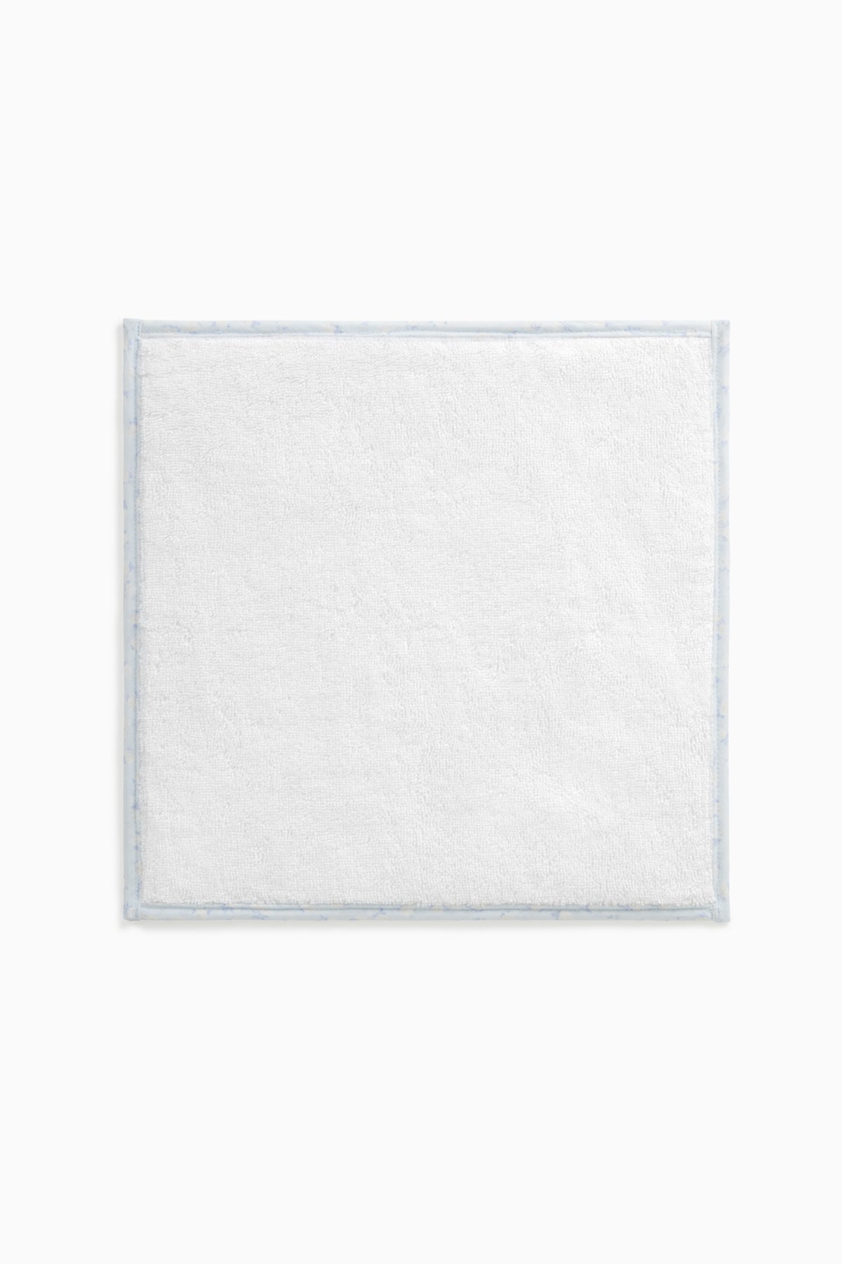 Light blue bordered wash cloth, square white terry cloth