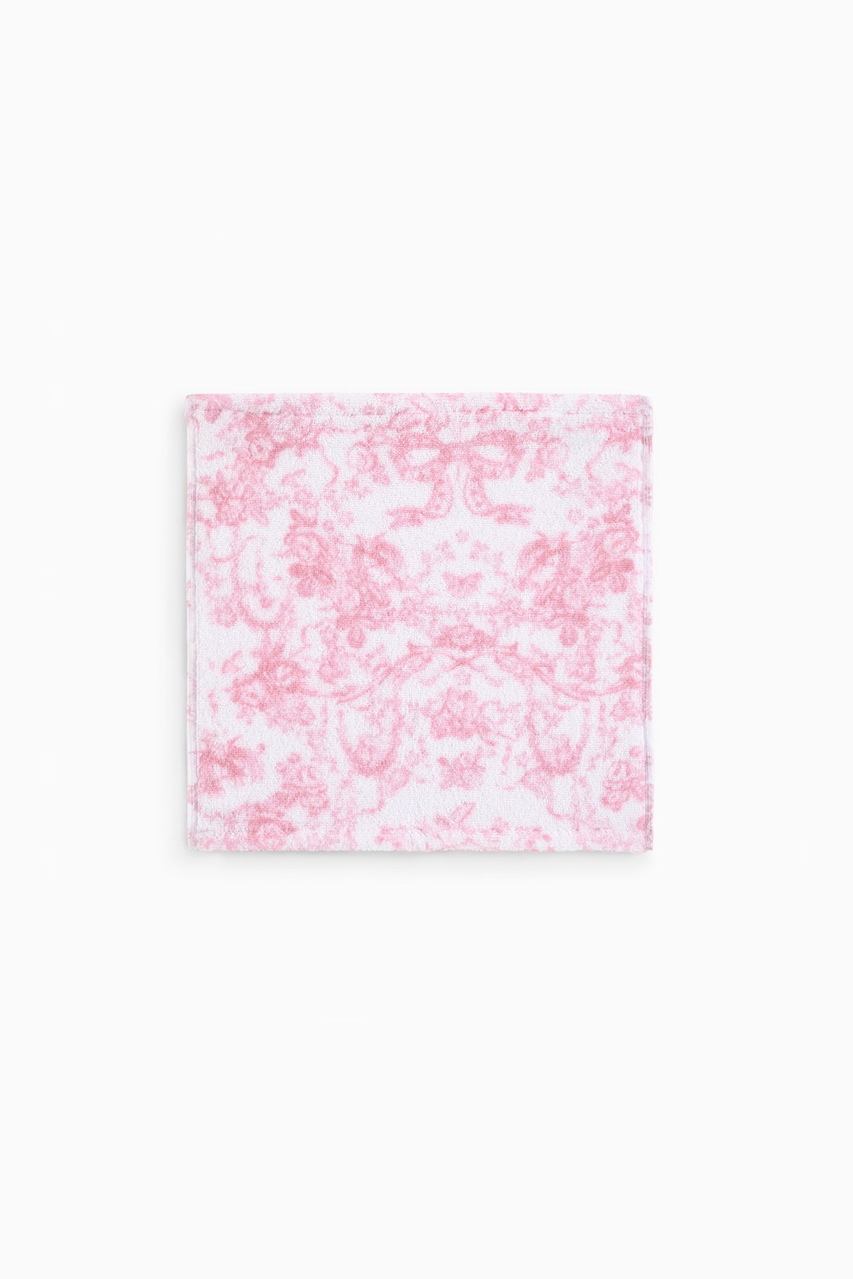 Cotton wash cloth, pink with ornate floral swirl pattern