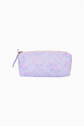 Quilted cotton pencil case, light blue with zipper closure and drawcord pull
