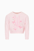 Light pink cropped sweatshirt with butterfly graphic print and long sleeves