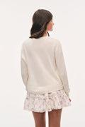 Ivory crewneck pullover sweater with long sleeves, back view