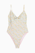 Floral one-piece swimsuit with spaghetti straps and V-back