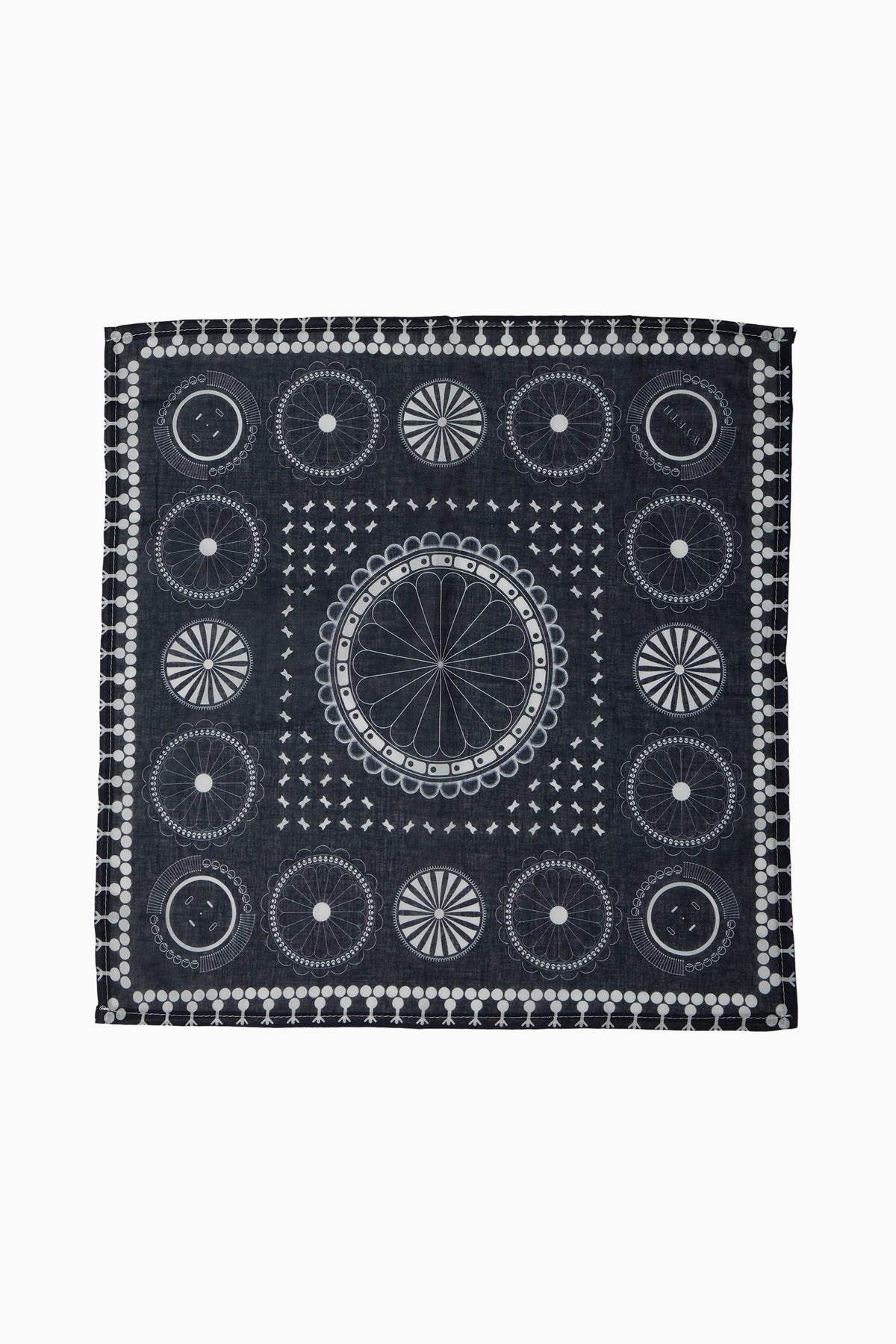 Navy cotton bandana with circular medallion pattern