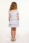 Girls floral striped top with puff sleeves and tiered ruffle back