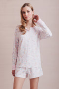 Women's pajama top with pastel heart print and long sleeves