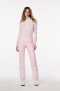 Light pink patterned ski pants with side pockets and slim straight-leg cut
