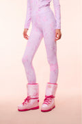 Pink floral-print leggings showing full legs and elastic cuffs at the ankles.