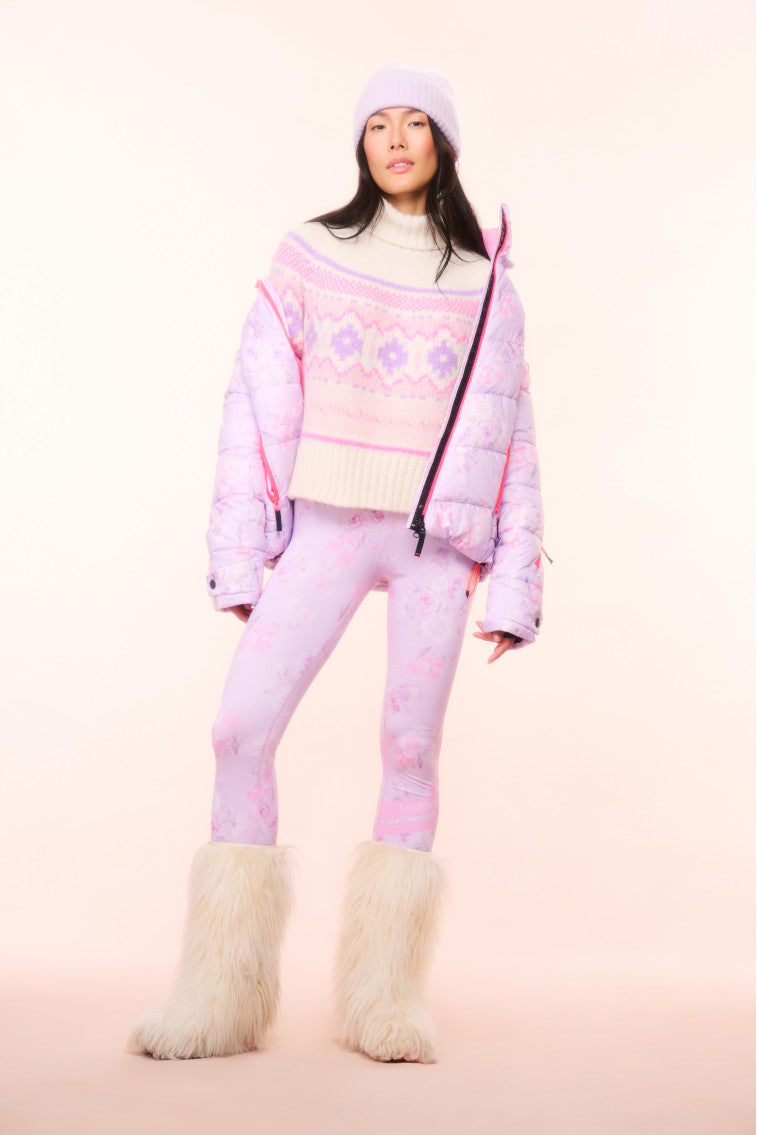 Light pink patterned leggings with slim fit and elastic waistband