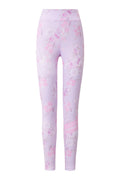 Pink floral-print leggings with straight leg silhouette and ankle-length hem.