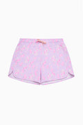 MR FANCY Kai pink print swim shorts with drawstring waist, side slit hems