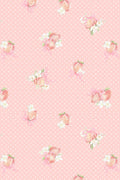 Clem printed cotton head scarf with pink background and floral ribbon dot pattern