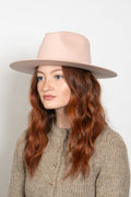 Blush wide-brim felt hat with tapered crown and small tie detail