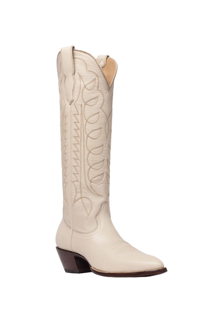 Bone Richmond cowboy boot by City Boots with embossed design, pull-on shaft, low heel