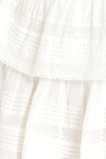 White ruffle mini heritage skirt fabric with subtle lace-edged tier panels
