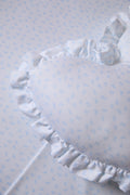 Light blue printed cotton pillow sham with ruffled edge detail