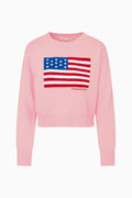 Blushing pink cropped flag pullover sweater with ribbed hem and cuffs