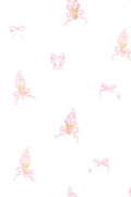 Clem printed cotton head scarf closeup with pink bows and pastel flower accents
