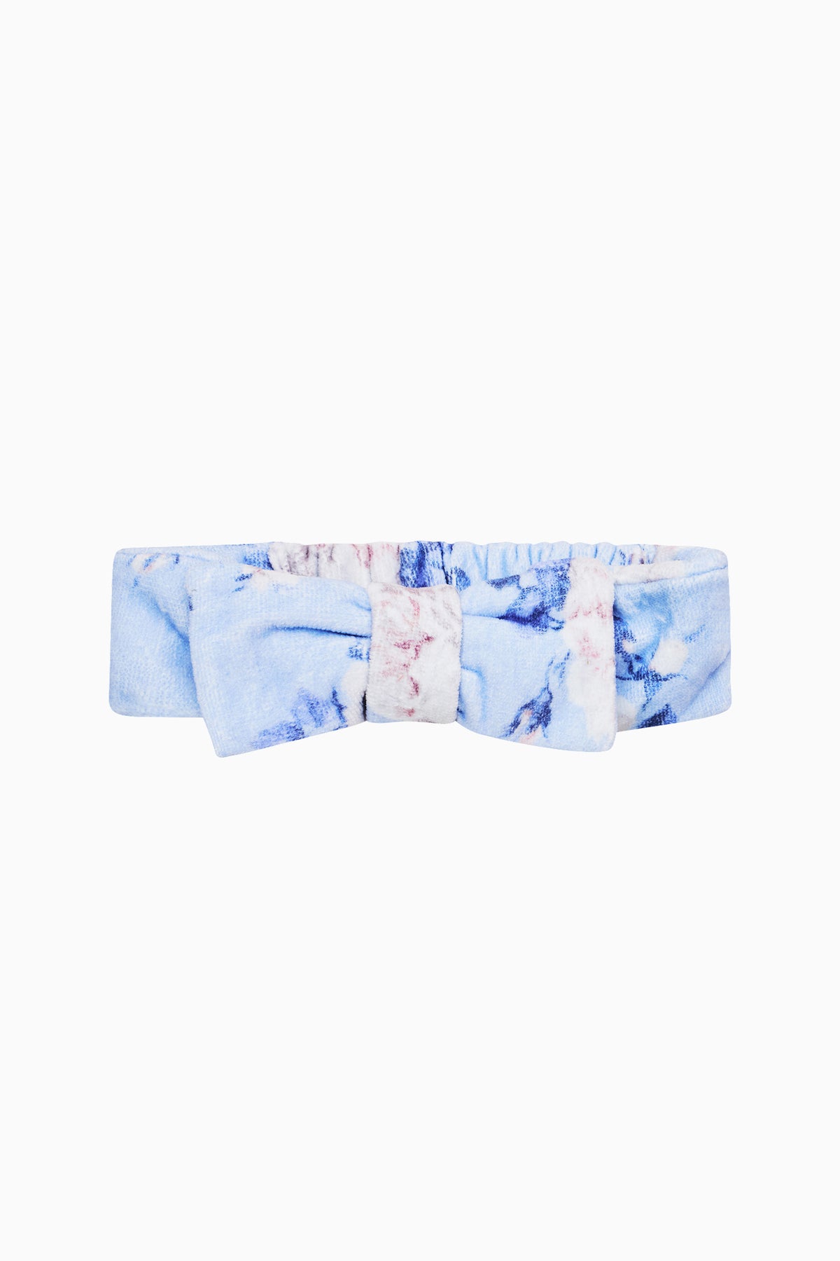 Light blue bow face-wash headband with padded knot and gathered band