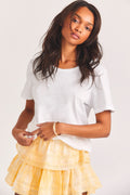 Calix cotton tee in white, crew neck short sleeves
