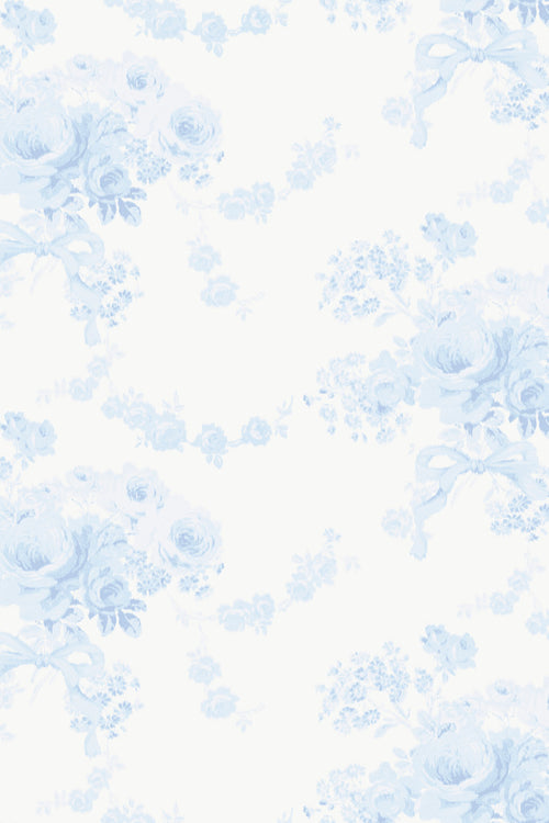 Light blue and white feathered floral wallpaper with repeating soft motif