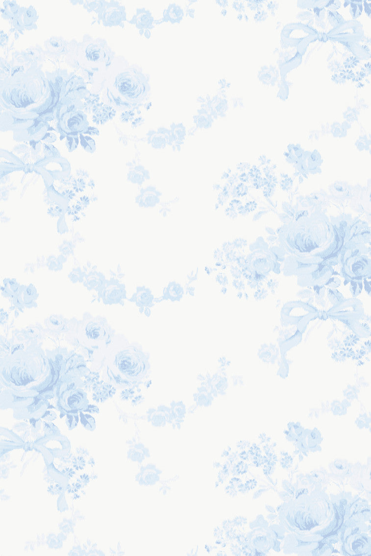 Light blue and white feathered floral wallpaper with repeating soft motif