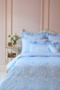 Blue floral euro sham set of 2 with scalloped ruffle trim