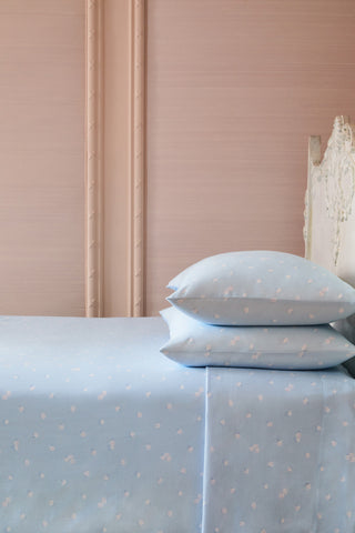 Light blue printed sheet set with coordinating pillowcases