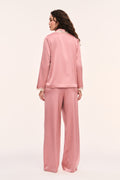 Women's crepe button-down top in flushed nude, long sleeves, button front (back view)