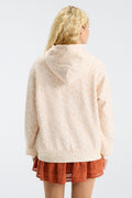 Cream patterned Nacova hoodie with hood and kangaroo pocket, back view.