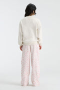 Cream mockneck crew sweatshirt with small back logo, long sleeves