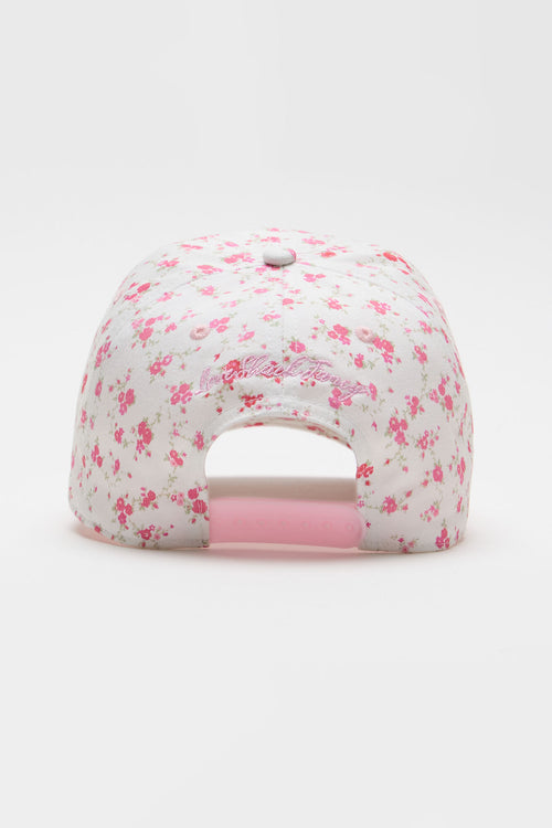 White floral baseball cap with pink underbill