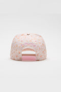 Light pink baseball cap with scattered floral print and open back panel