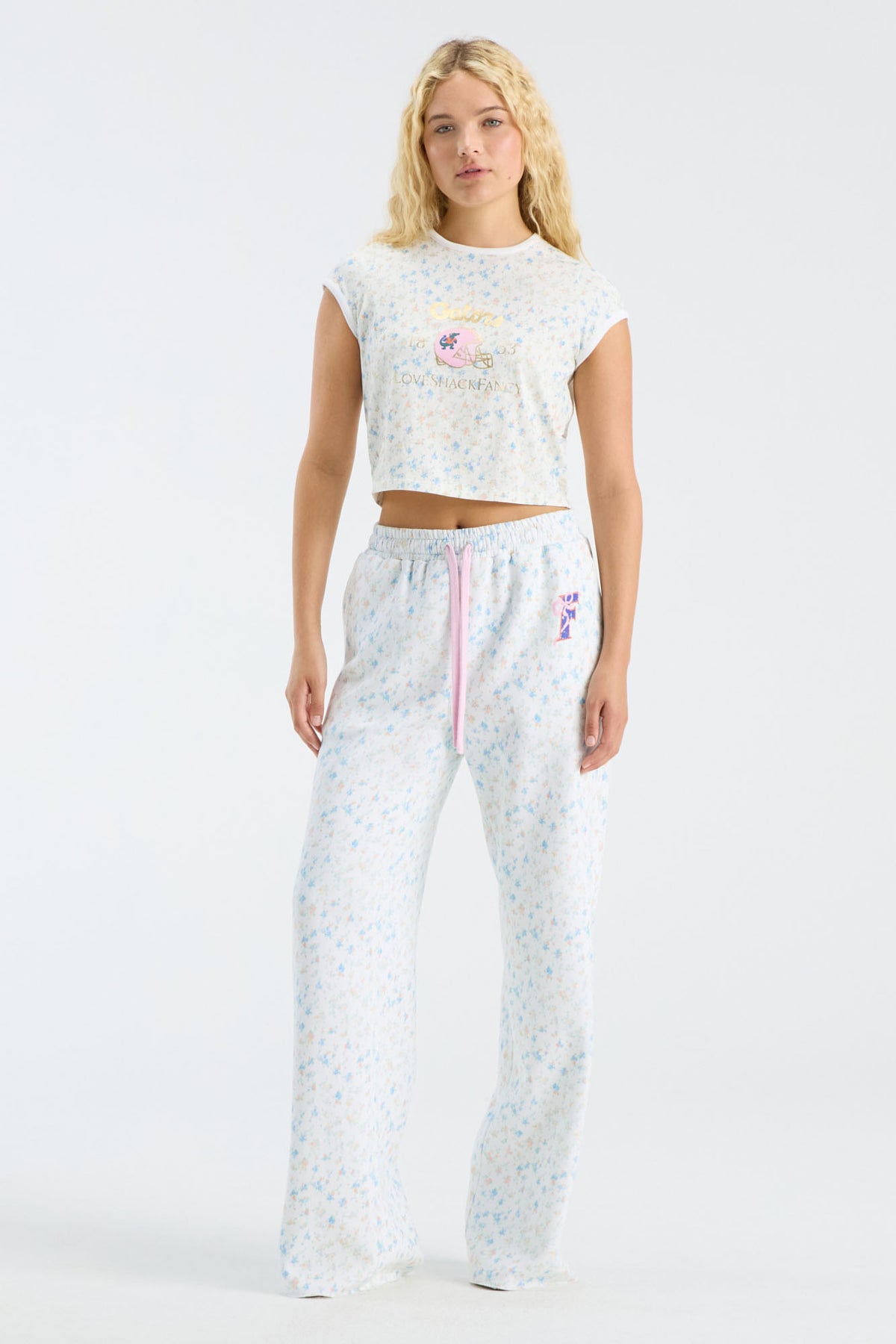 Fanatics x LoveShackFancy light floral ringer tee with cap sleeves and front graphic