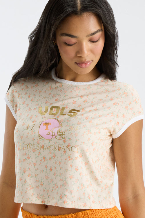 Floral ringer T-shirt with front VOLS graphic and contrast crew neck rib