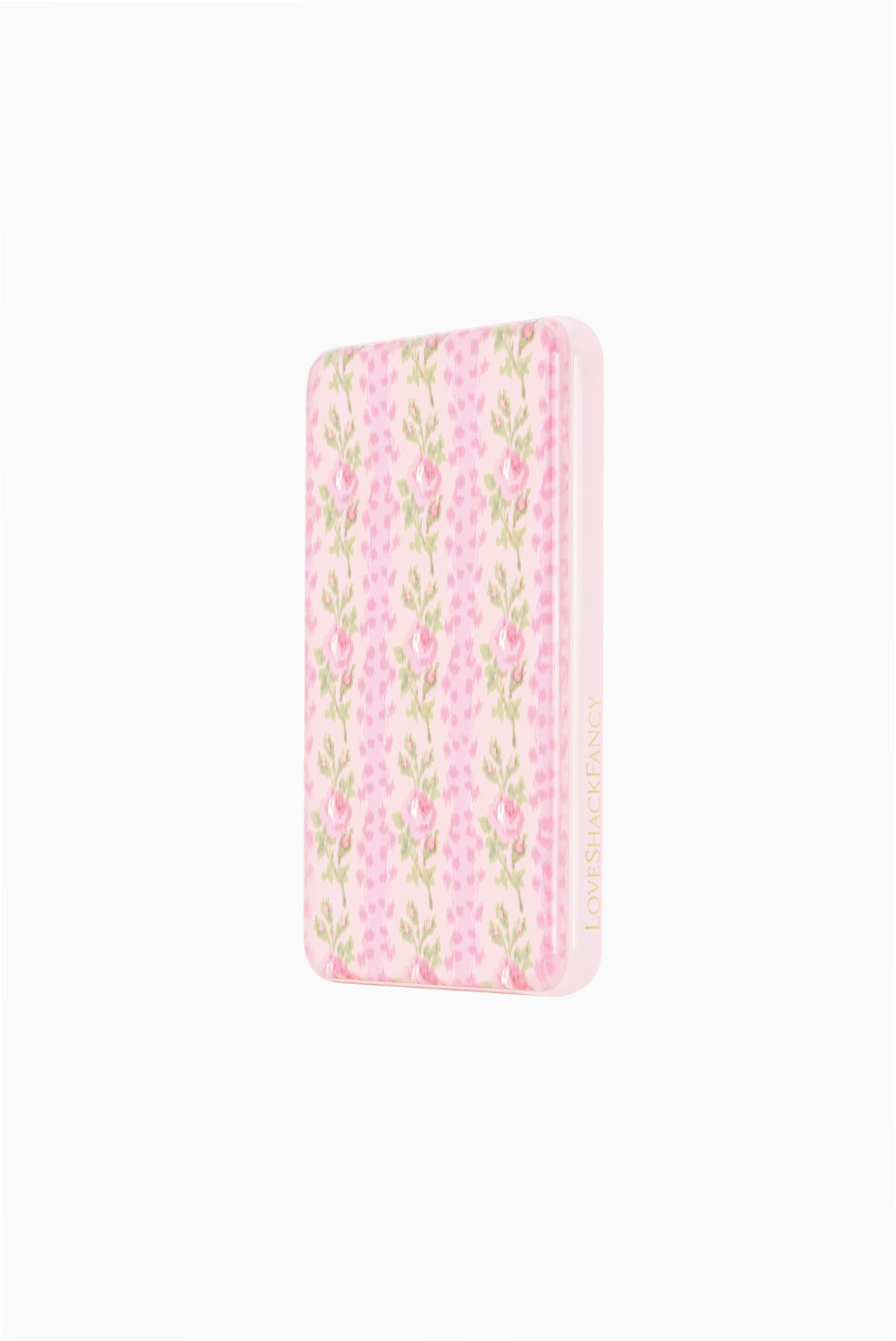 Pink floral wireless portable charger back with smooth translucent shell
