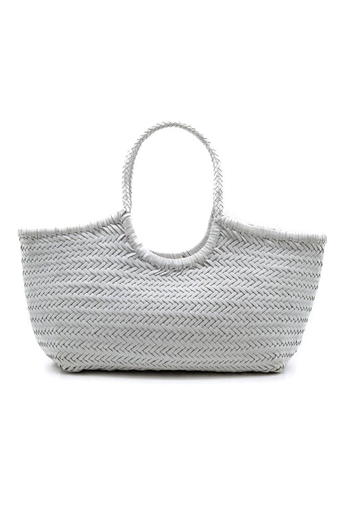 Large woven tote bag in off-white with top oval loop handles