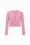 Tween wool cardigan, fireside pink button-front, long sleeves, V-neck