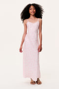 Tween silk-blend slip dress in pale pink with spaghetti straps and allover floral print