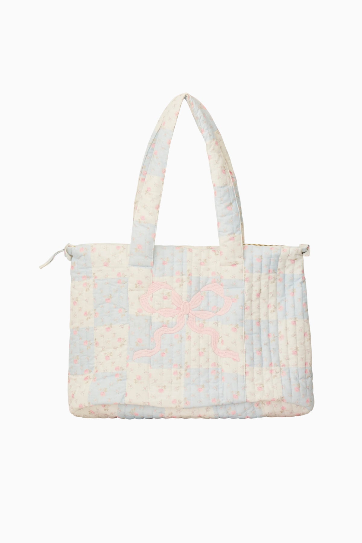 Floral patchwork weekender bag with top handles, ivory and pastel flower print