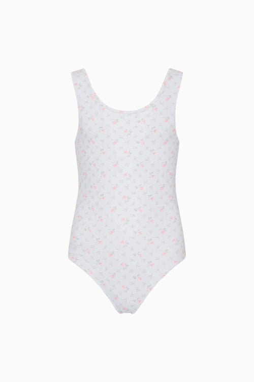 Girls Aldora one-piece swimsuit, white with small allover print, sleeveless